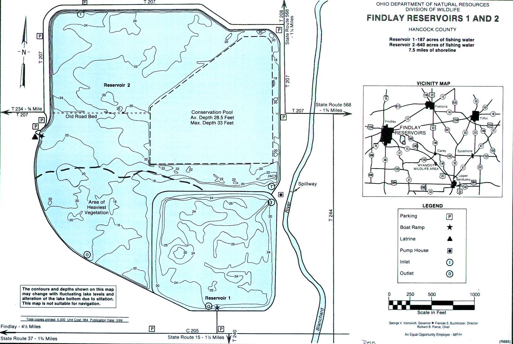 Findlay Reservoirs 1-2 Fishing Map | Northwest Ohio Fishing