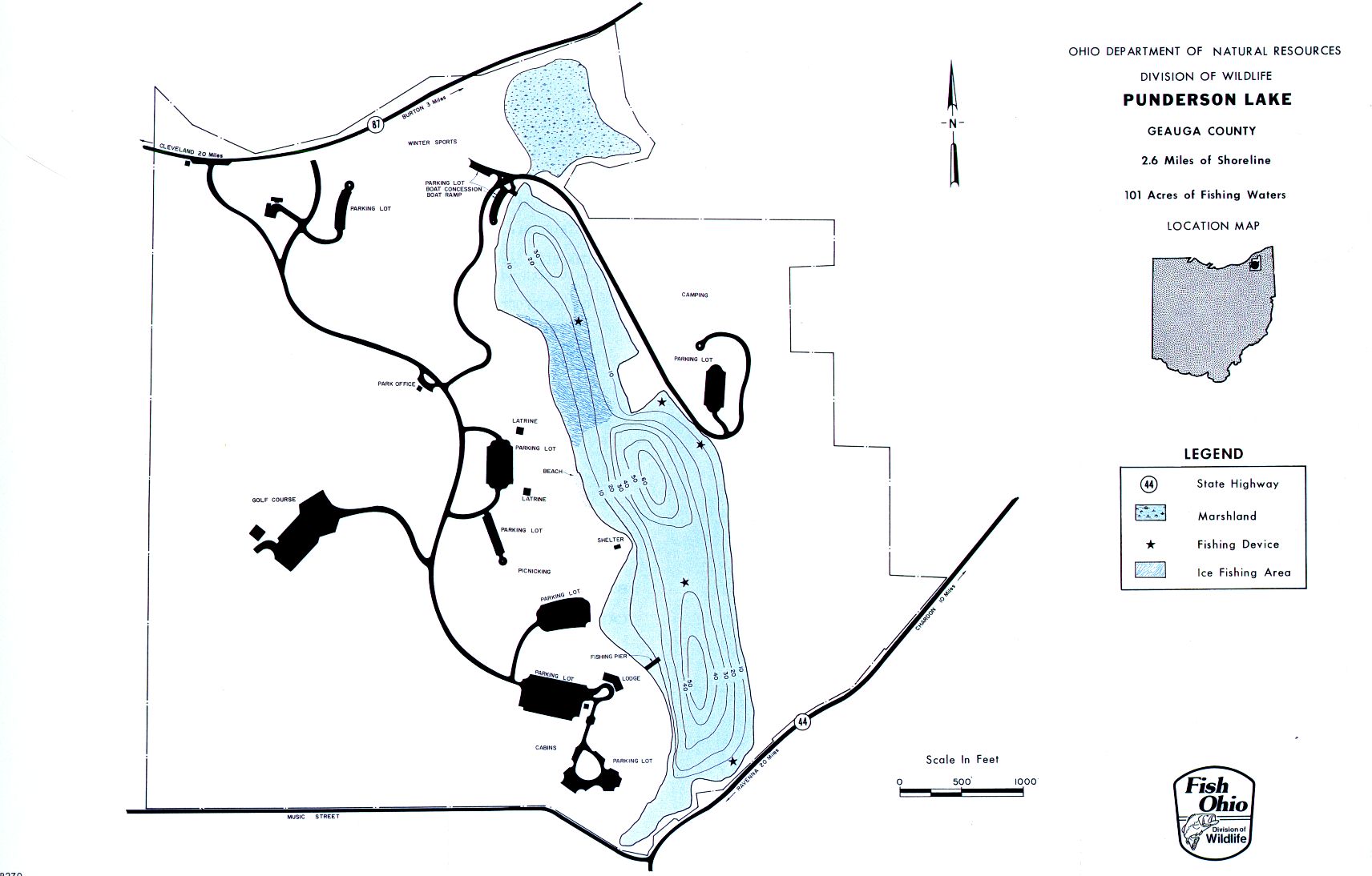 Punderson Lake Fishing Map | Northeast Ohio Fishing